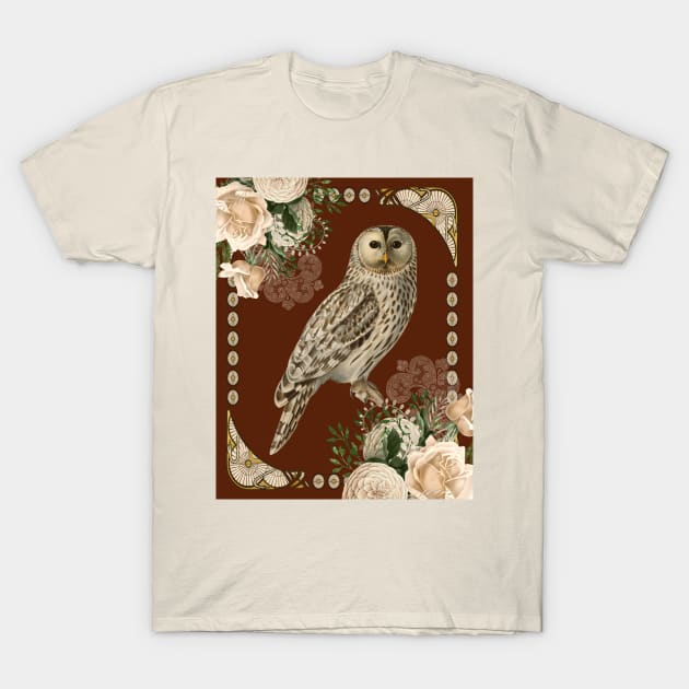 Barn Owl and Roses Mug,coffee mug,t-shirt,sticker,tote,bag,apparel,magnet,pin,hoodie,pillow T-Shirt by All Thumbs